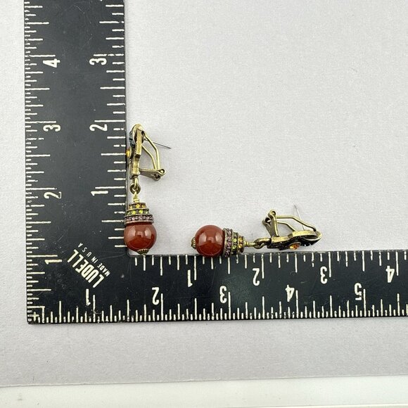 Heidi Daus Earrings Art Deco Carnelian Dangle Drop Multicolor Omega Back Pierce - Picture 7 of 9